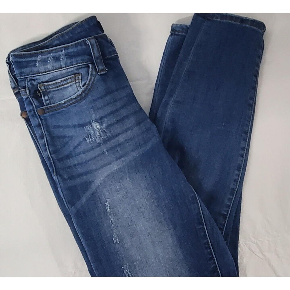 JUDY BLUE Relaxed Fit Mid Rise Distressed Jeans Sz 26 Ankle Med Blue #JB8271 DK